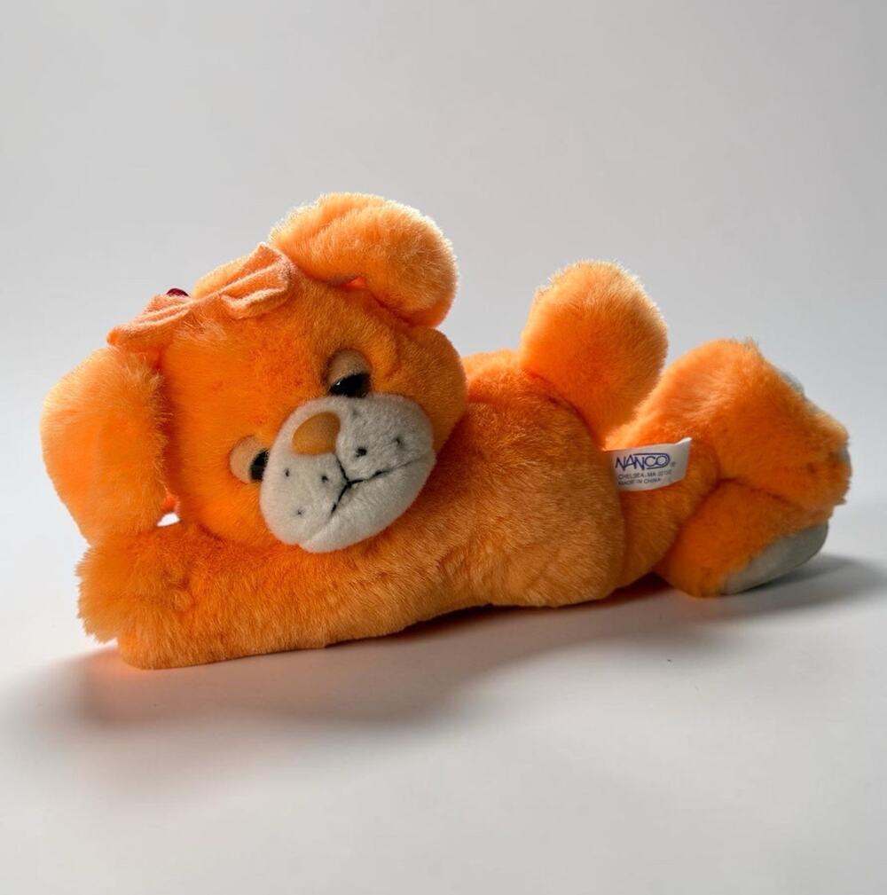 VTG RARE NANCO Neon Orange Plush Dog Bunny Carnival Prize Stuffed Animal 10”
